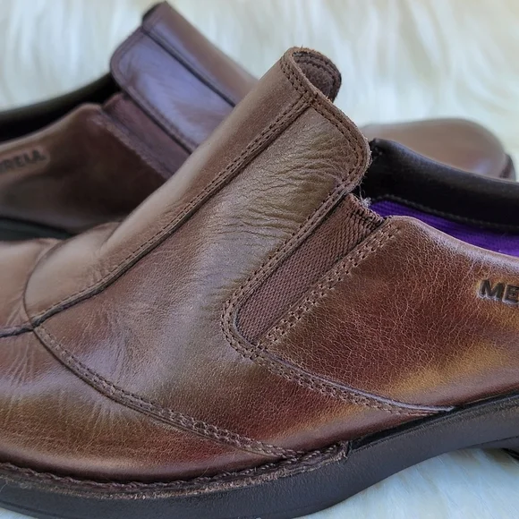 Merrell Leather Bracken Brown Slide Mules Loafers  Air Cushion Insole Wo… - Picture 3 of 9